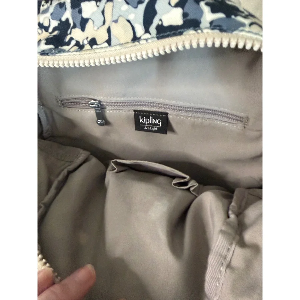 Kipling City Pack All-Day Backpack Blue‎ Tan Flower Art Everyday Travel